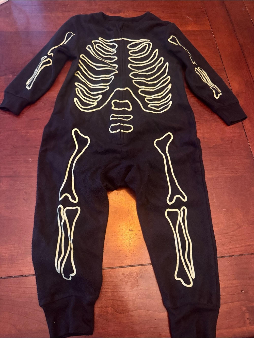 Kids Black Glow Skeleton Footed One-Piece Pajamas